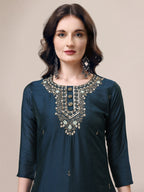 Hand Embroidered Button Embellished Kurta With Pant And Sequined Dupatta, Multicolor - Hiral Fashion - Distacart