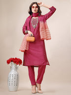 Hand Embroidered Mirror Detailed Kurta With Pant & Dupatta, Multicolor - Hiral Fashion - Distacart