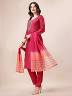 Hand Embroidered Mirror Detailed Kurta With Pant & Dupatta, Multicolor - Hiral Fashion - Distacart