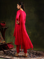 Mirror Embroidered Kurta With Pant & Sequined Embroidered Dupatta, Rani - Hiral Fashion - Distacart