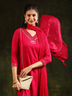 Sequined Embroidered Kurta With Pant & Sequined Embroidered Dupatta, Pink - Hiral Fashion - Distacart