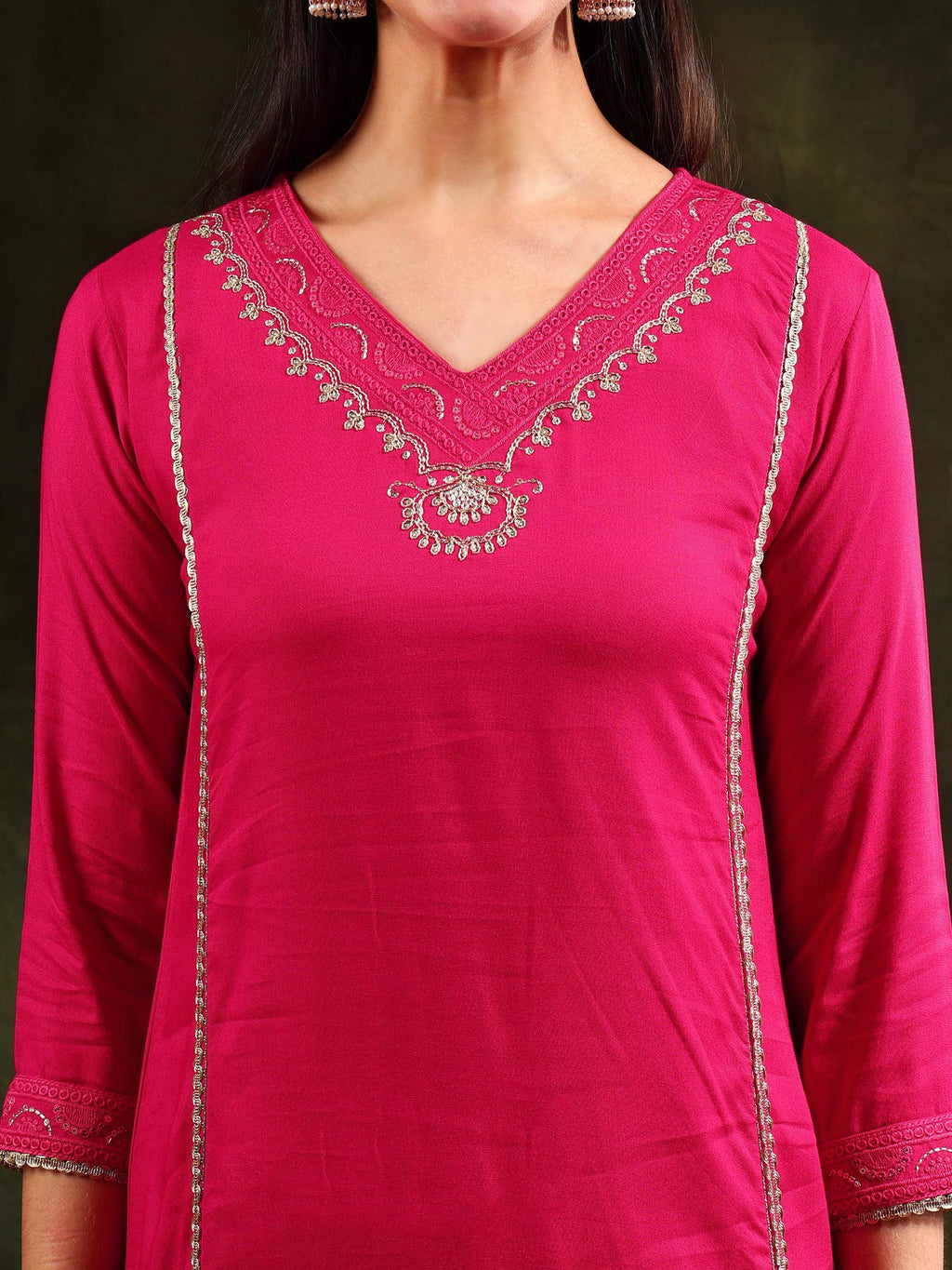 Sequined Embroidered Kurta With Pant & Sequined Embroidered Dupatta, Pink - Hiral Fashion - Distacart