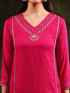 Sequined Embroidered Kurta With Pant & Sequined Embroidered Dupatta, Pink - Hiral Fashion - Distacart