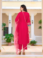 Embroidered Kurta With Pant & Lace Dupatta, Pink - Hiral Fashion - Distacart