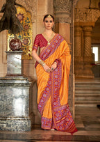 Orange Banarasi Weaving, Ultra Aqua Finish, Zari Work Banarasi Silk Saree - Rath Kunti