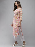 Yufta Women Peach And White Kurta with Trouser Set