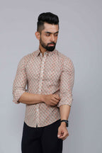 Miravan Men's Beige Pure Cotton Handblock Floral Print Shirt
