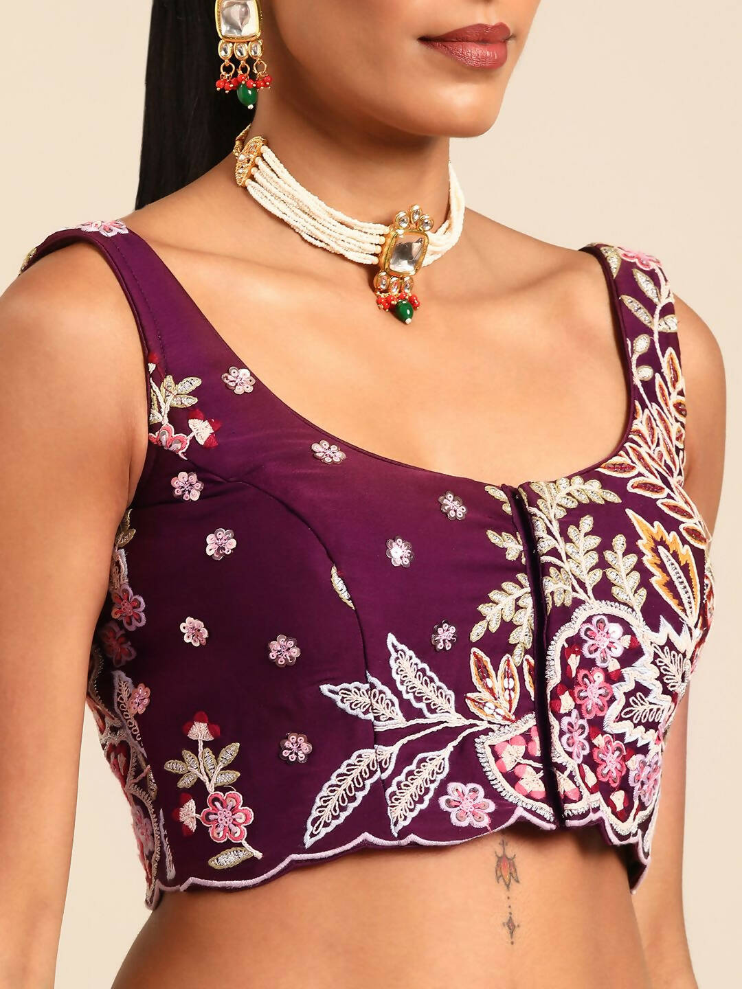 House of Panchhi Burgundy Georgette Sequins and thread embroidery Lehenga choli & Dupatta