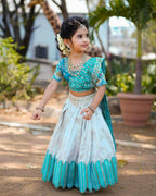 Jyoti Fashion Classy Sky Blue Heavy Chenille Sequins Embroidered Kids Lehenga Choli Set