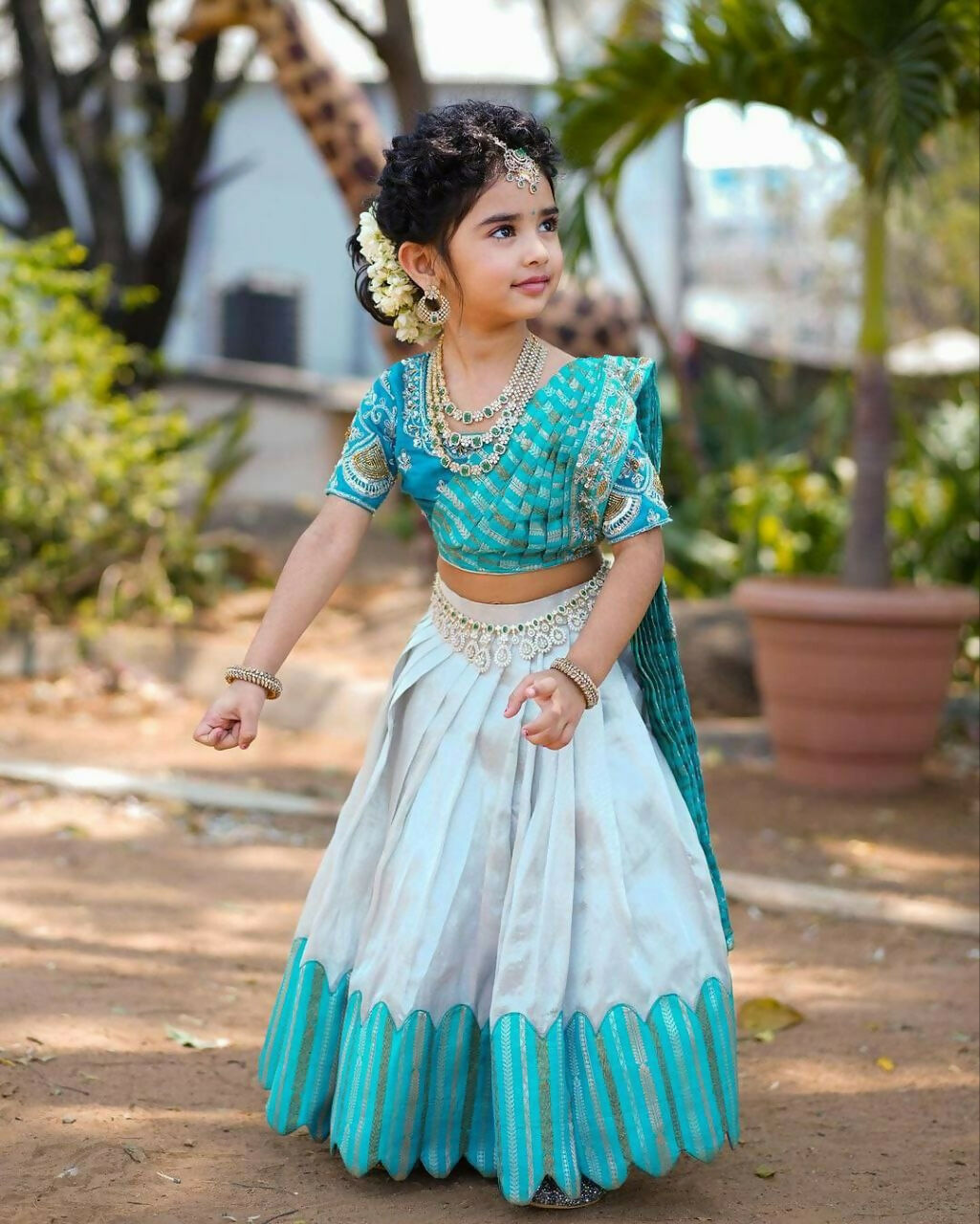 Jyoti Fashion Classy Sky Blue Heavy Chenille Sequins Embroidered Kids Lehenga Choli Set