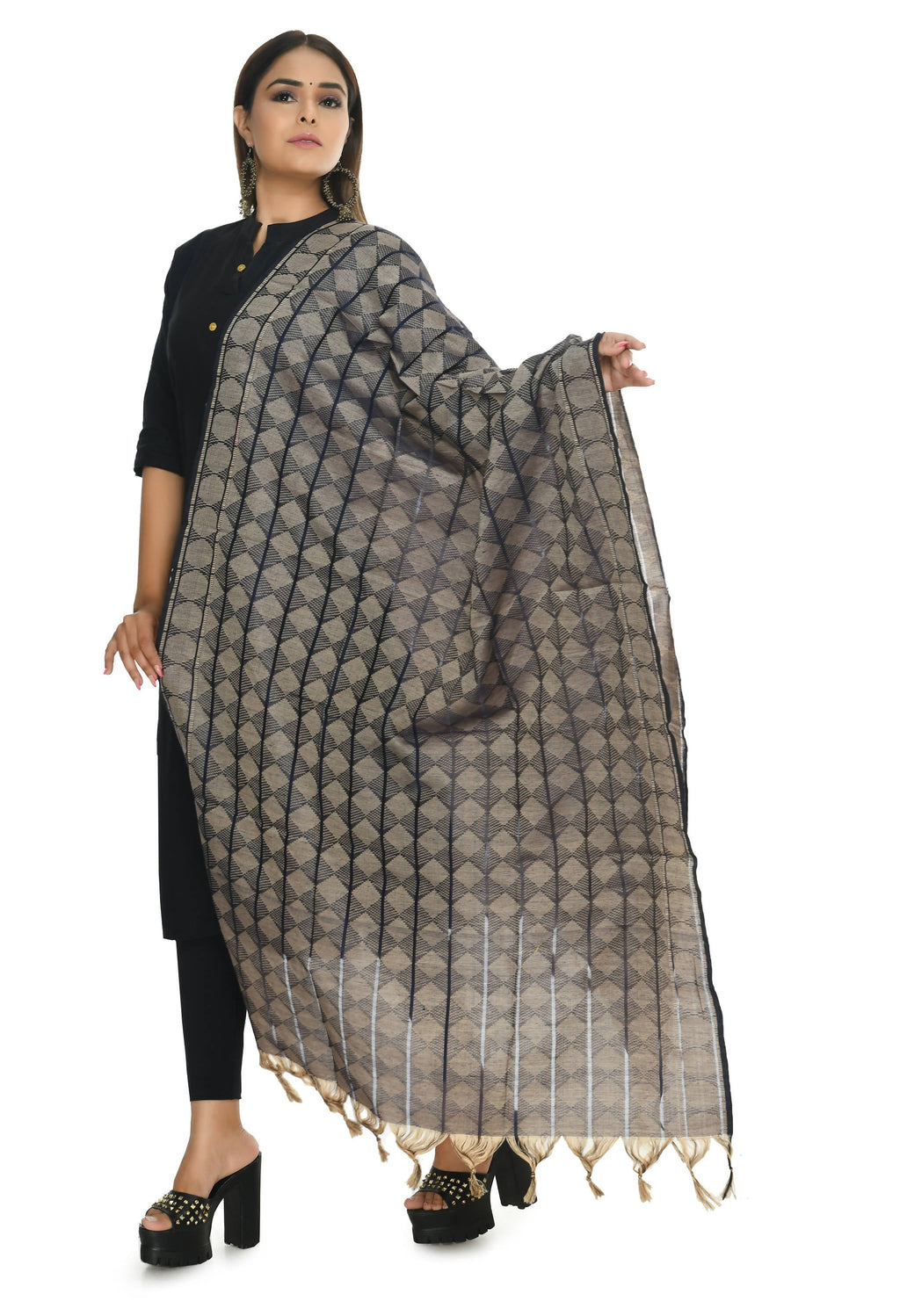Mominos Fashion Moeza Beautiful Handloom Cotton Navy Blue Dupatta - Distacart