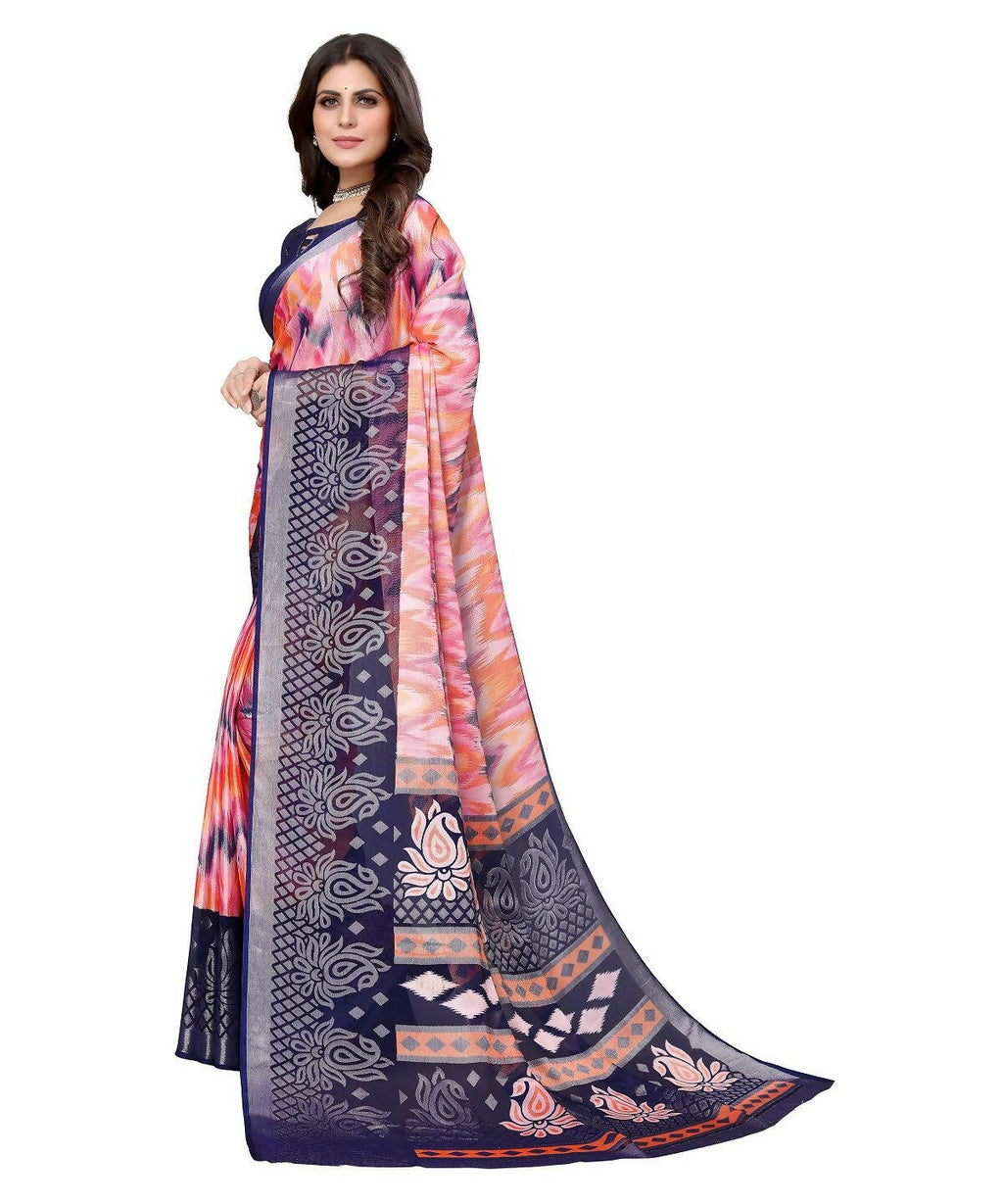 Vamika Navy Blue Chiffon Brasso Bollywood Style Woven Saree (KARUNA NAVY) - Distacart