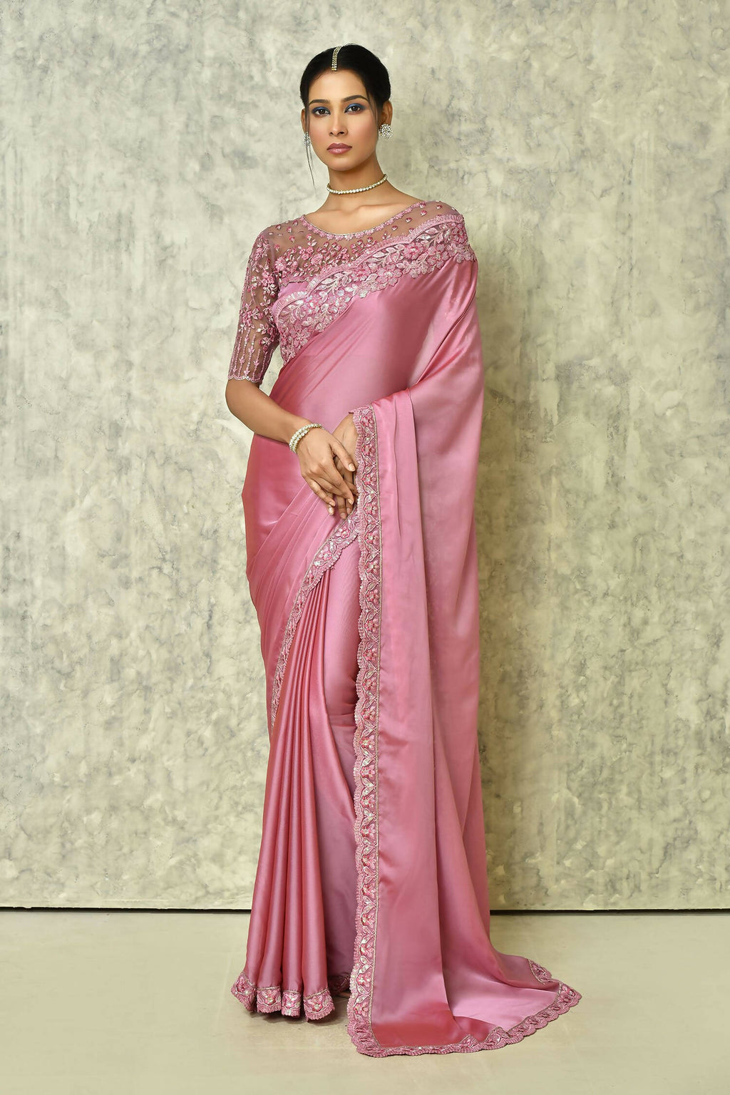 Pink Silk Plain Saree with Blouse Piece - Purvi