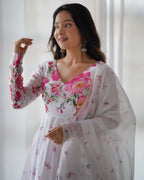 Joban Fashion White Kurta Set Organza Sequin Embroidery Work - Distacart