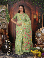 Shree Shyam Fashion Linen Cotton Green Saree - Distacart
