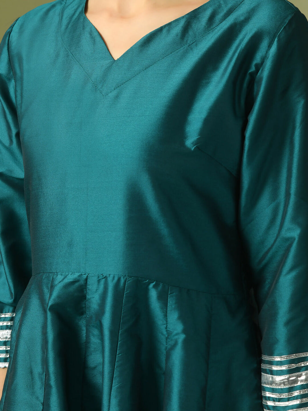 Myshka Women's Teal Solid Silk Anarkali Party Kurta