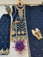 Teeya Creation Blue Color Chinon Silk Party Wear Trending Palazzo Set - Distacart