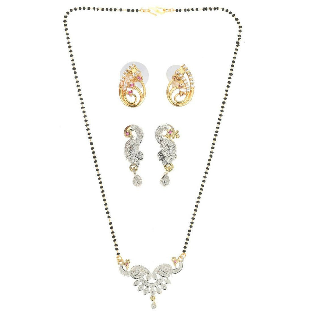AanyaCentric Gold-Polished Mangalsutra with Pendant, 2 Pair Earrings