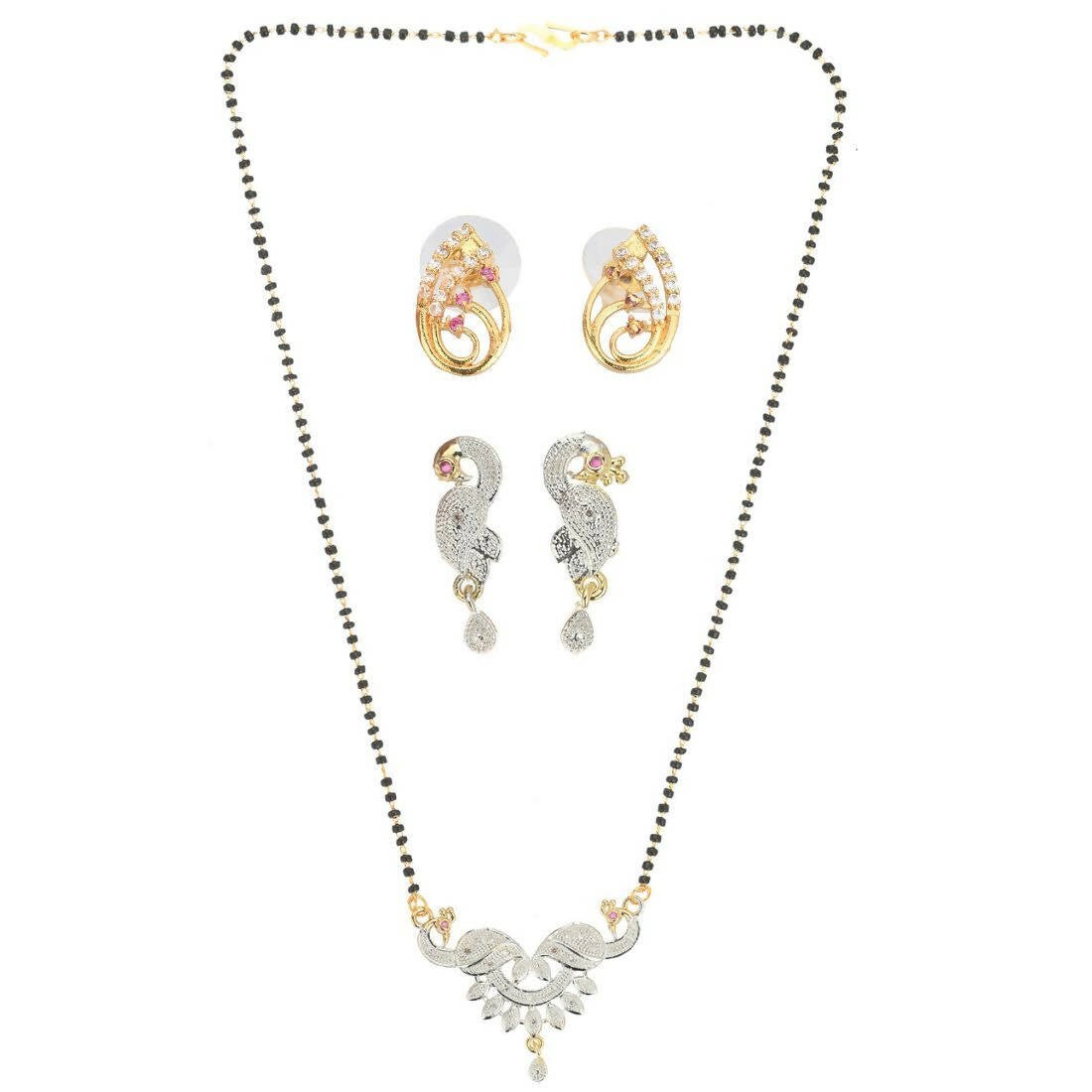 AanyaCentric Gold-Polished Mangalsutra with Pendant, 2 Pair Earrings
