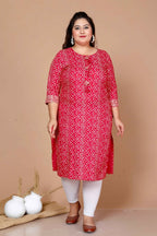 Miravan Women's Plus Size Pink Bandhani Pakistani Straight Kurti