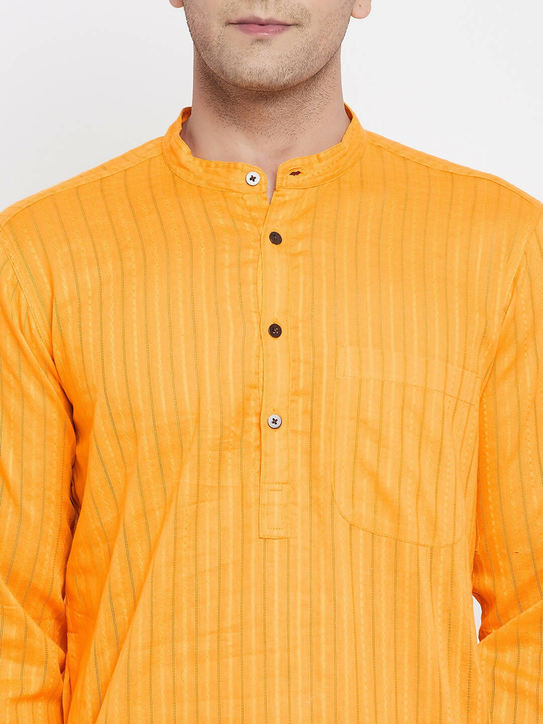 Even Apparels Men's Pure Cotton Kurta With Band Collar in Yellow Color - Distacart