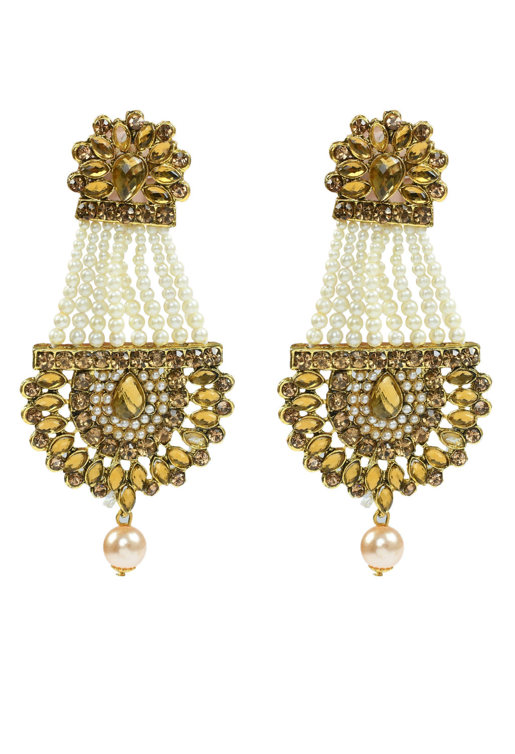 Mominos Fashion Johar Kamal Golden Kundan & Pearls Earrings With Tikka - Distacart
