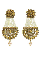 Mominos Fashion Johar Kamal Golden Kundan & Pearls Earrings With Tikka - Distacart