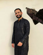 Black Mirror Work Kurta by Hilo Design