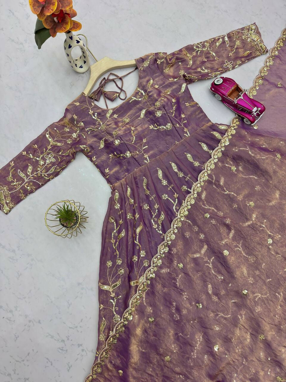 Teeya Creation Onion Color Faux Georgette Long Party Wear Gown - Distacart