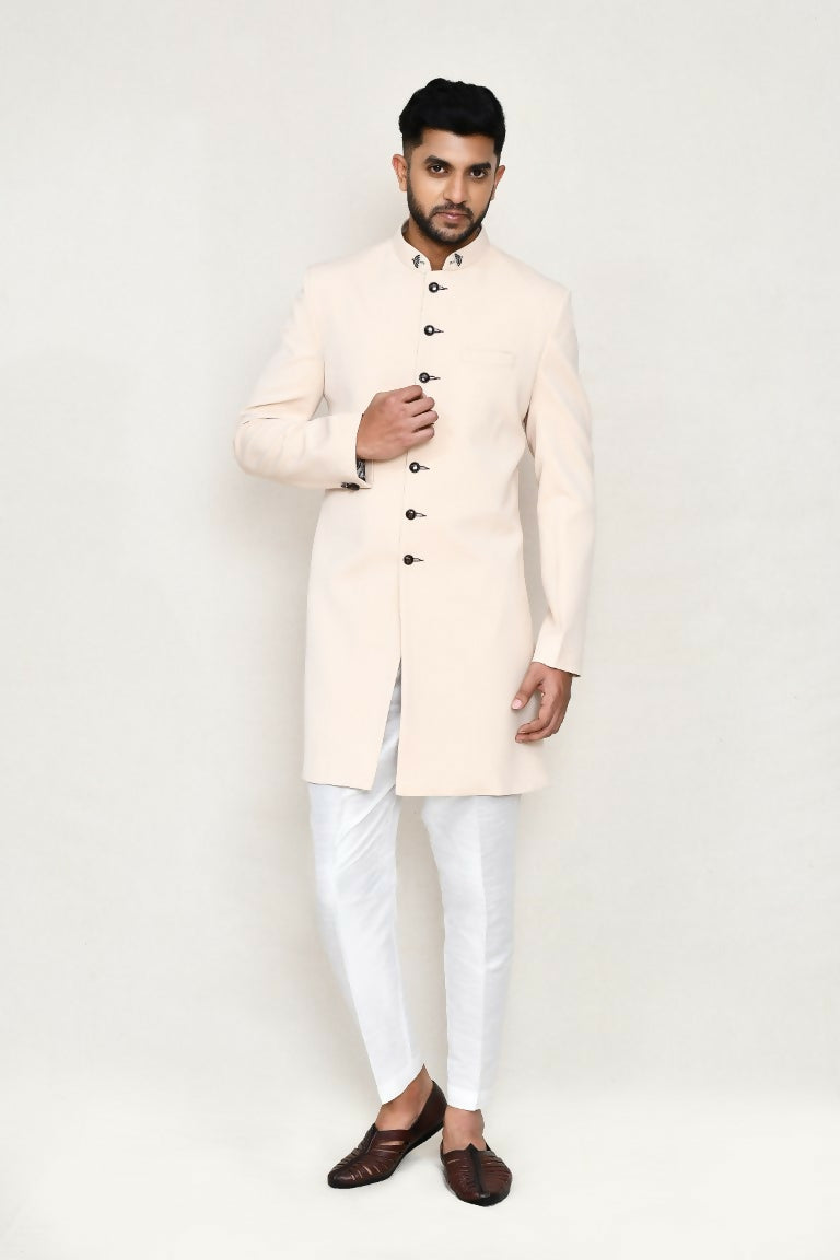 Joban Fashion Cream Colored Terry Rayon Fabric Indo Western With Straight Fit Pant