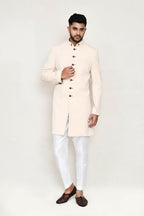 Joban Fashion Cream Colored Terry Rayon Fabric Indo Western With Straight Fit Pant
