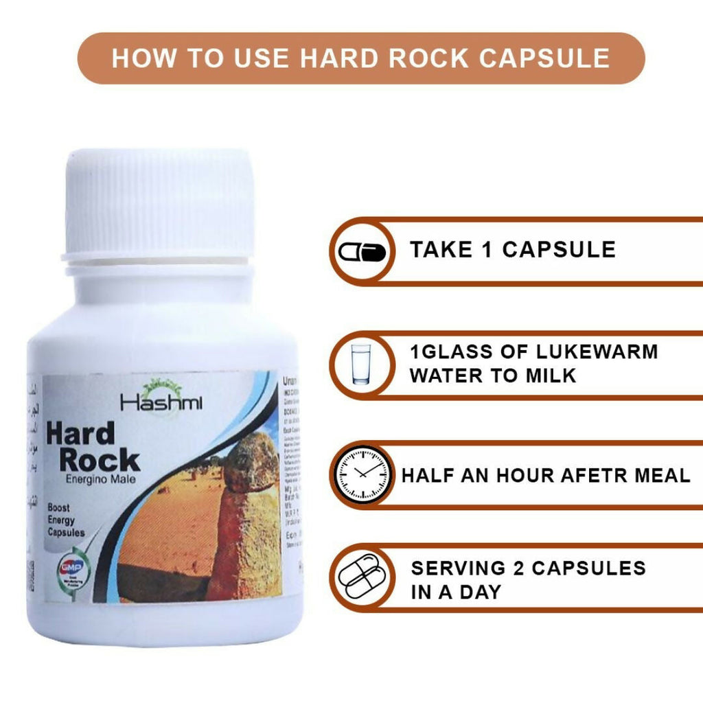 Hashmi Pharmacy Hard Rock Capsules are formulated with natural ingredients like Ashwagandha, Safed Musli, Gokshur, Gheekwar, and more. - Distacart