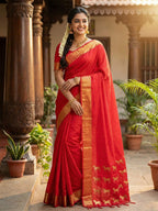 Anaita Red Silk Saree With Blouse Piece - Distacart