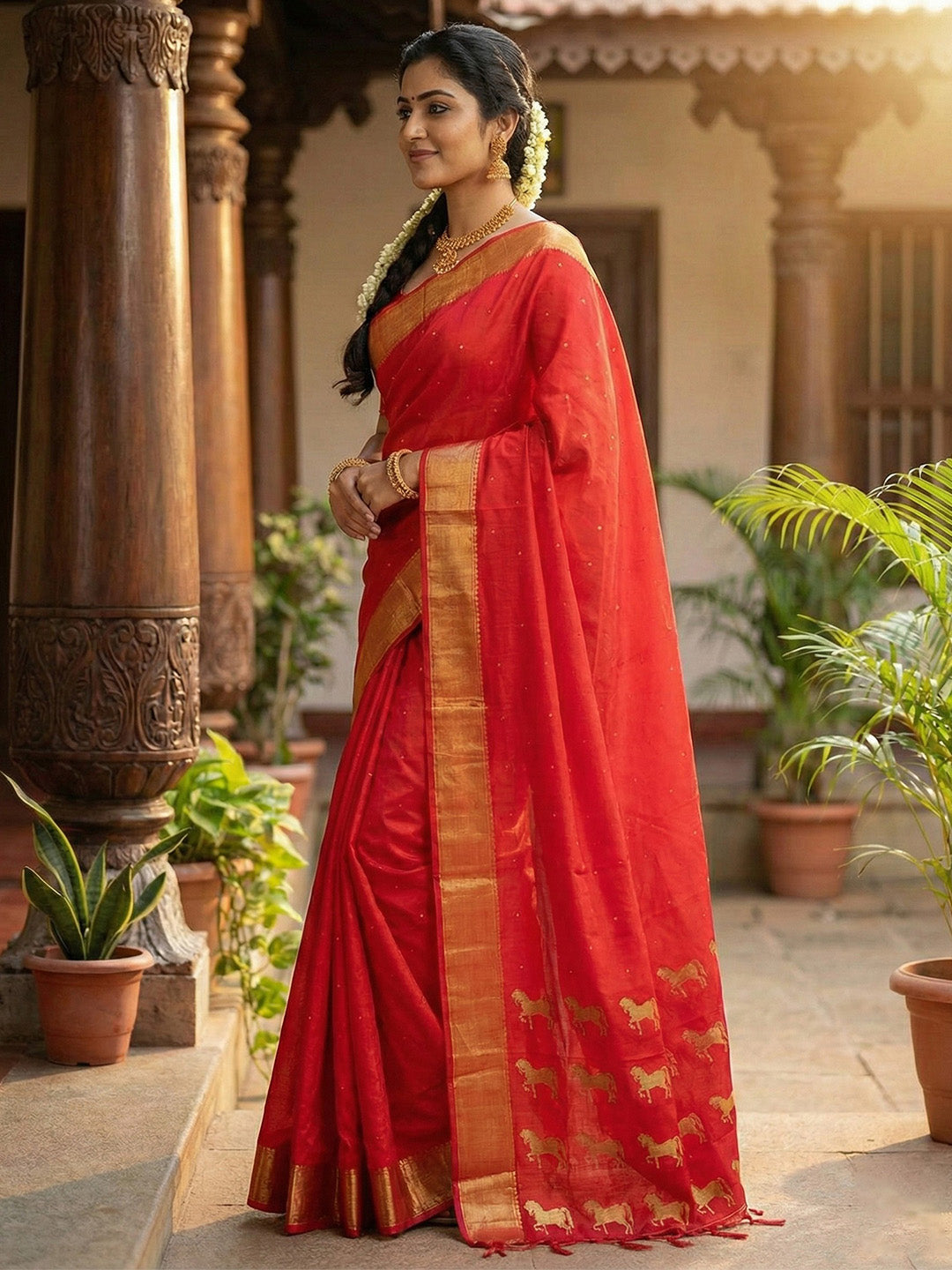 Anaita Red Silk Saree With Blouse Piece - Distacart