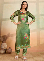 Prazu Fashion Mahendi Green Printed Cotton Reyon Kurta Pant Set - Distacart