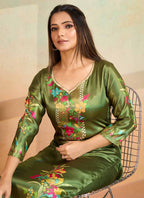 Prazu Fashion Mahendi Green Printed Cotton Reyon Kurta Pant Set - Distacart