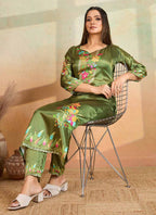 Prazu Fashion Mahendi Green Printed Cotton Reyon Kurta Pant Set - Distacart