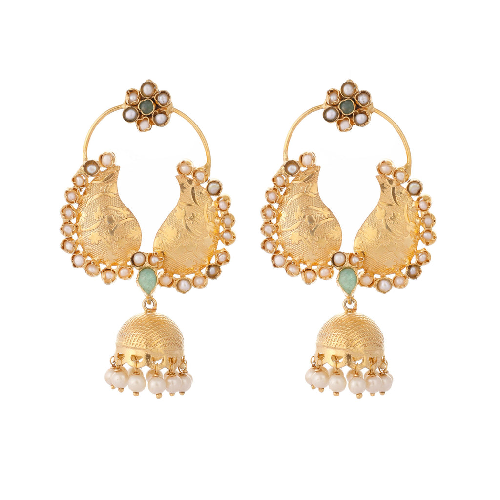 Nuyug 22K Gold Plated Pearls Studded Contemporary Shaped Mini Jhumki Drop Dangler Earrings - Distacart