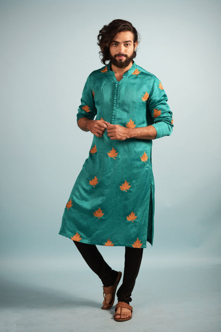 Green Designer Men's Kurta by Hilo Design