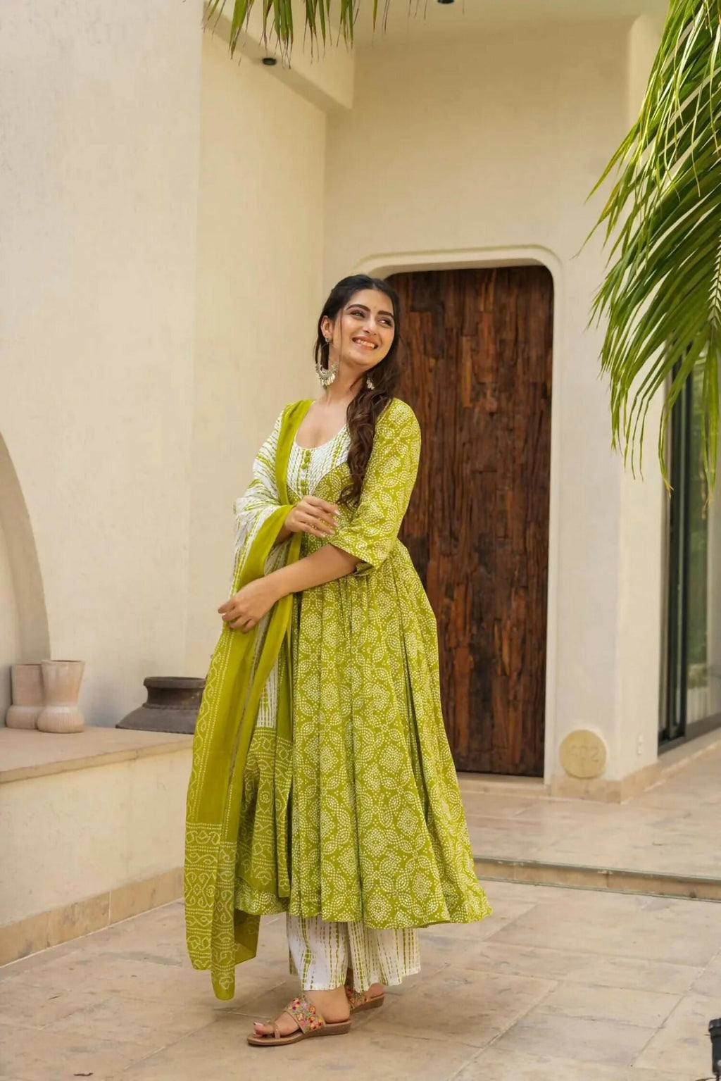 Aayaa Designer Printed Muslin Suit - Parrot yellow