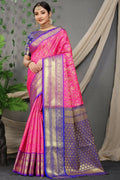 Jyoti Fashion Women's Pink Kanjivaram Silk Zari Woven Saree with Blouse
