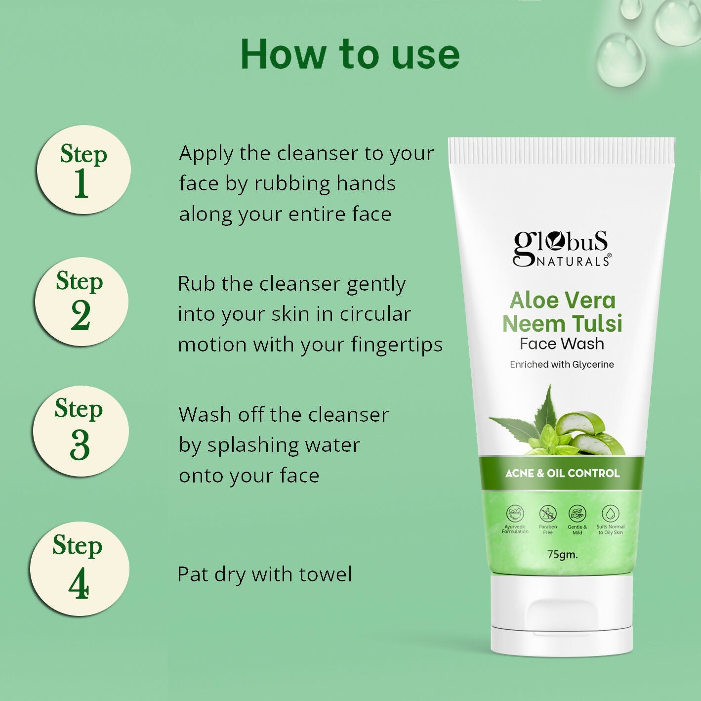 Globus Naturals Aloe vera Neem Tulsi Enriched With Glycerin & Oil Control Formula - Distacart