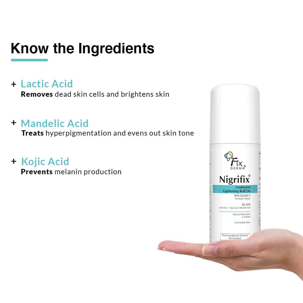Fixderma Nigrifix Underarm Lightening Roll on with 6% AHA, Lactic Acid & 1% Mandelic Acid, Brightens Skin & Exfoliates Underarm - Distacart