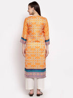 Myshka Women's Multi Cotton Printed 3/4 Sleeve Round Neck Casual Kurta