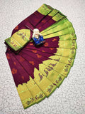 DEIANA'S Beautiful Designer Golden zari Soft Lichi Silk Saree - Wine