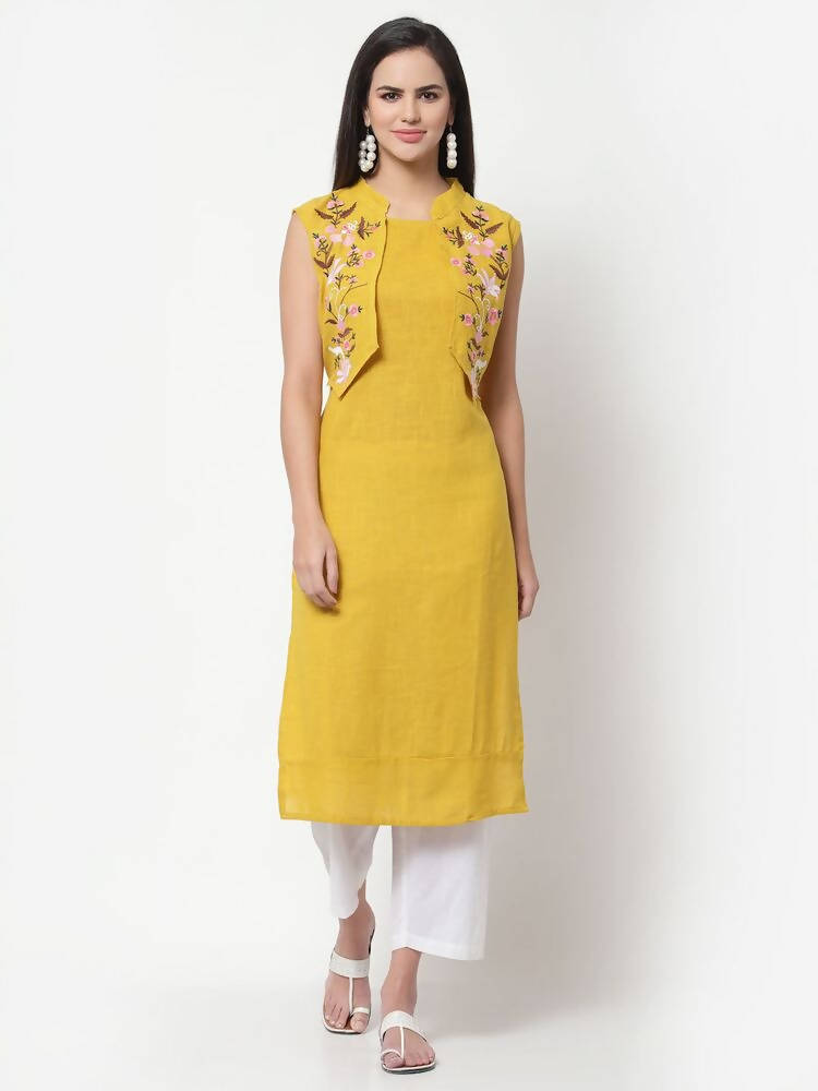 Myshka Women's Rayon Printed 3/4 Sleeve Round Neck Casual Yellow Dress