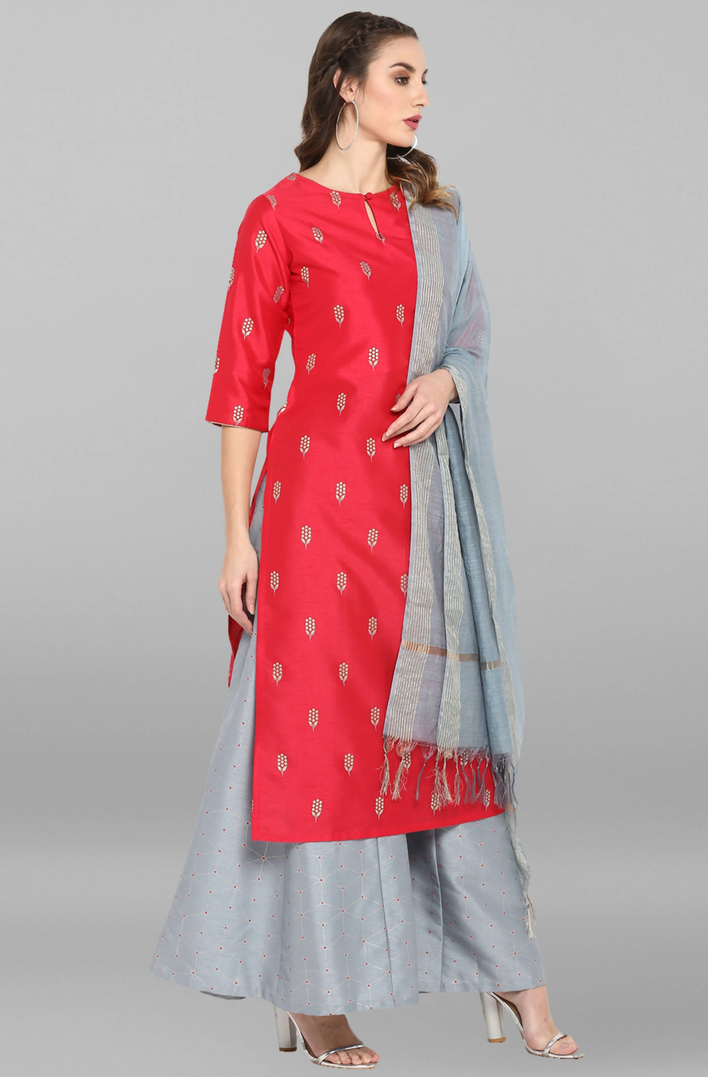 Janasya Women's Blue Cotton Floral Print Top With Palazzo - Distacart