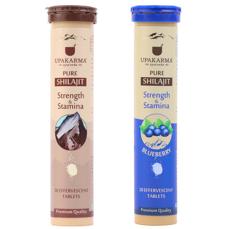 Upakarma Ayurveda Pure SJ Effervescent Tablets in 2 Unique Flavors (Pure SJ & Blueberry) Combo