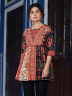 Juniper Women's Multi Colored Ethnic Motif Printed Cotton Peplum Tunic