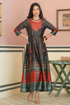 Juniper Green Satin Festive Printed Anarkali Flared Anarkali Kurta For Women - Distacart